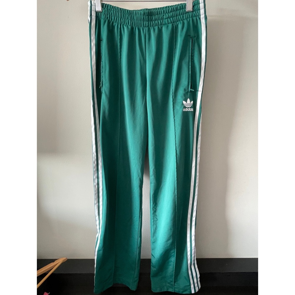 Adidas Originals Women Green White 3 Stripe Track Pants Trefoil Logo Small